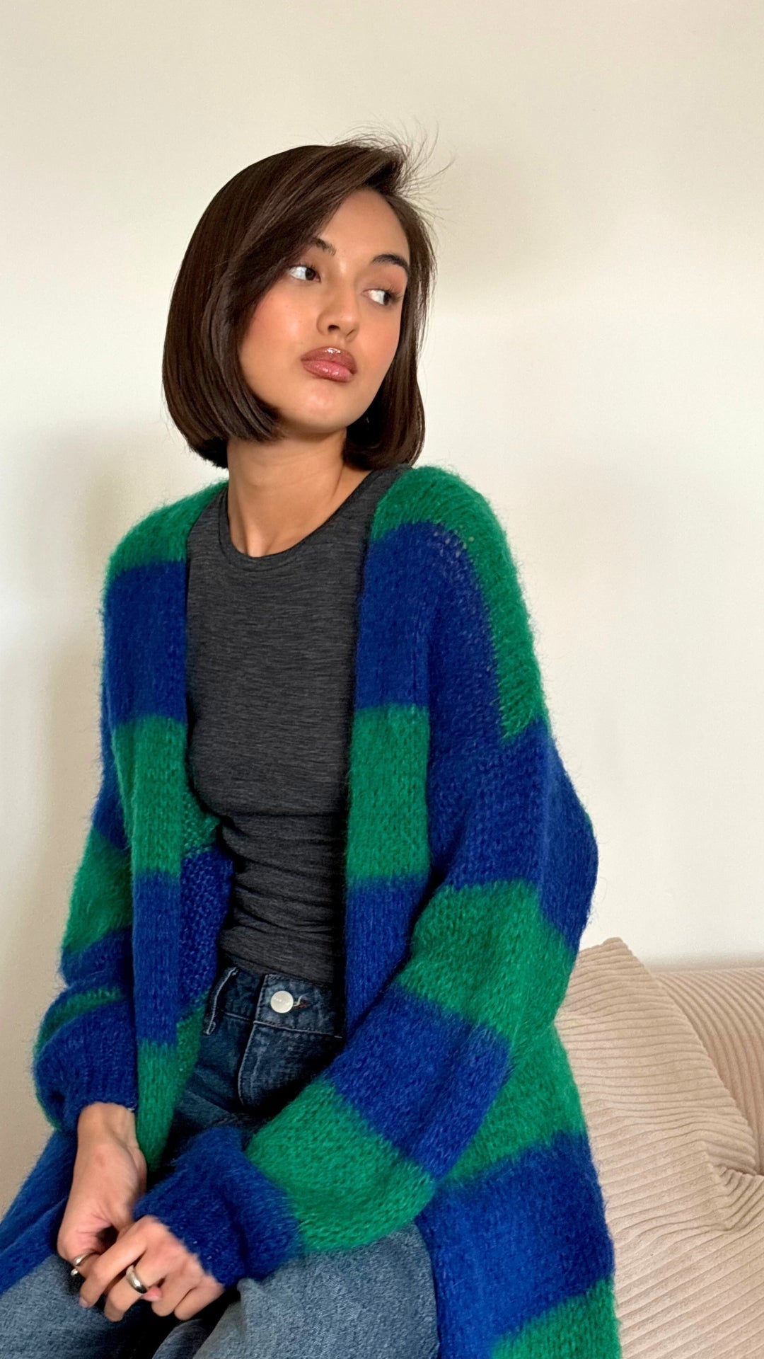 Kay Cardigan - Emerald Blue Marine Stripes