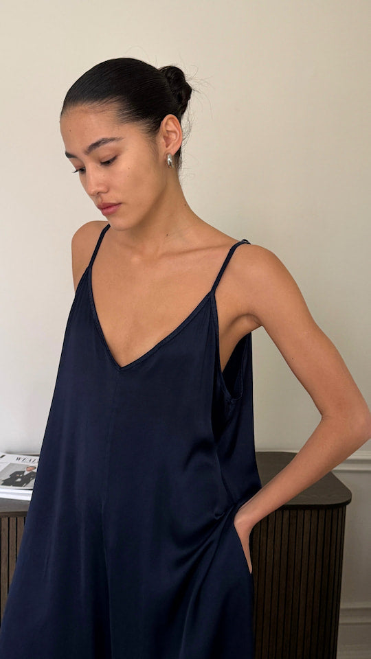 Natalie Satin Jumpsuit - Deep Blue
