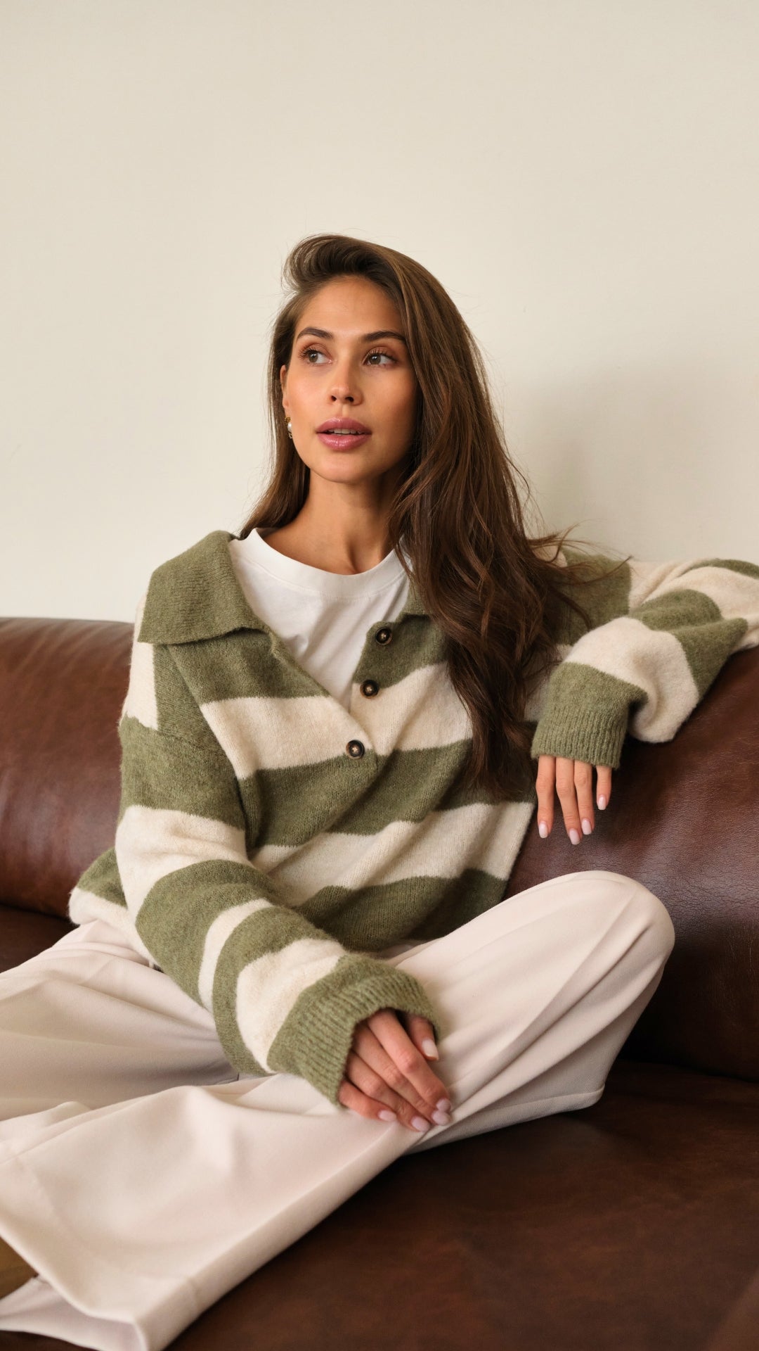 Arlo Sweater - Khaki Off-White Stripes