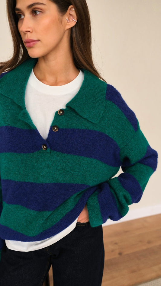 Arlo Sweater - Emerald Blue Marine Stripes