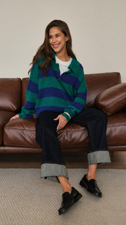 Arlo Sweater - Emerald Blue Marine Stripes