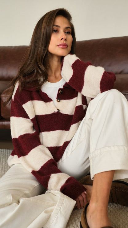 Arlo Sweater - Ruby Beige Stripes