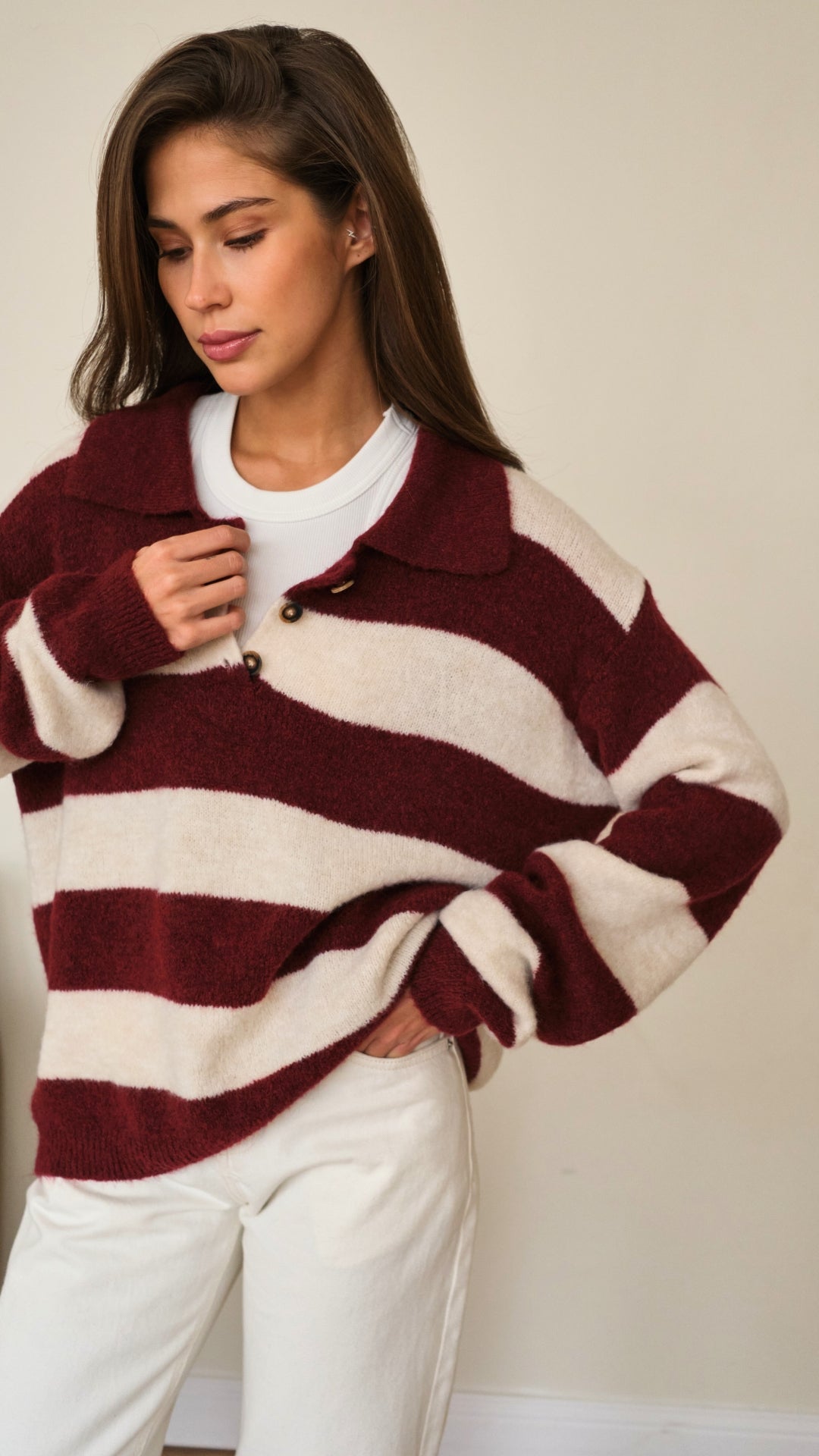 Arlo Sweater - Ruby Beige Stripes