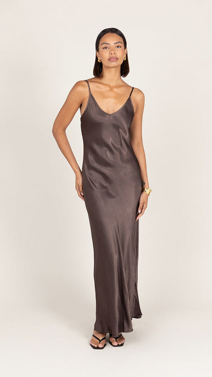 Lana Satin Dress - Espresso