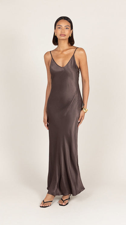 Lana Satin Dress - Espresso