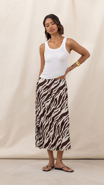 Sasha Satin Print Skirt - Zebra Print