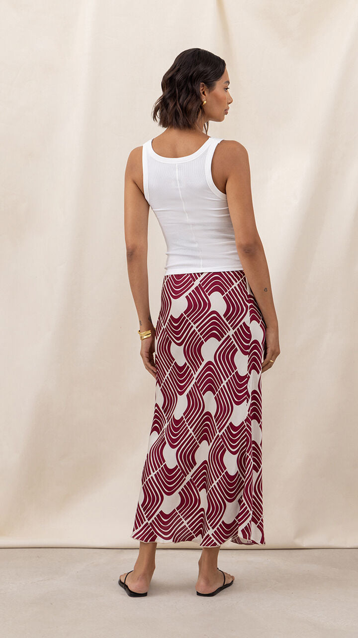 Sasha Satin Print Skirt - Geometric Print