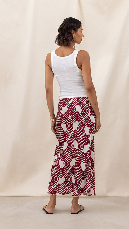 Sasha Satin Print Skirt - Geometric Print