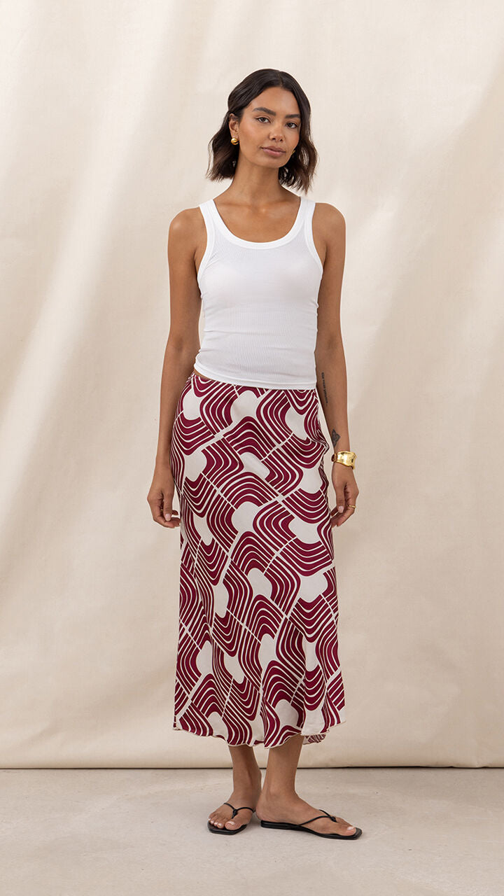 Sasha Satin Print Skirt - Geometric Print