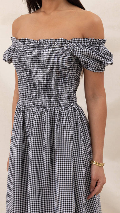 Mika Gingham Print Dress - Black Print