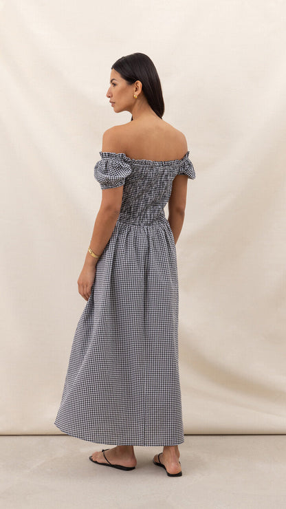 Mika Gingham Print Dress - Black Print