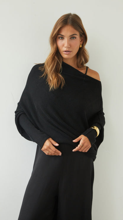 Natalie Asymmetric Sweater - Black