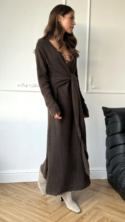 Keira Knit Wrap Dress - Dark Espresso