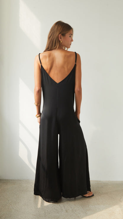 Natalie Satin Jumpsuit - Black