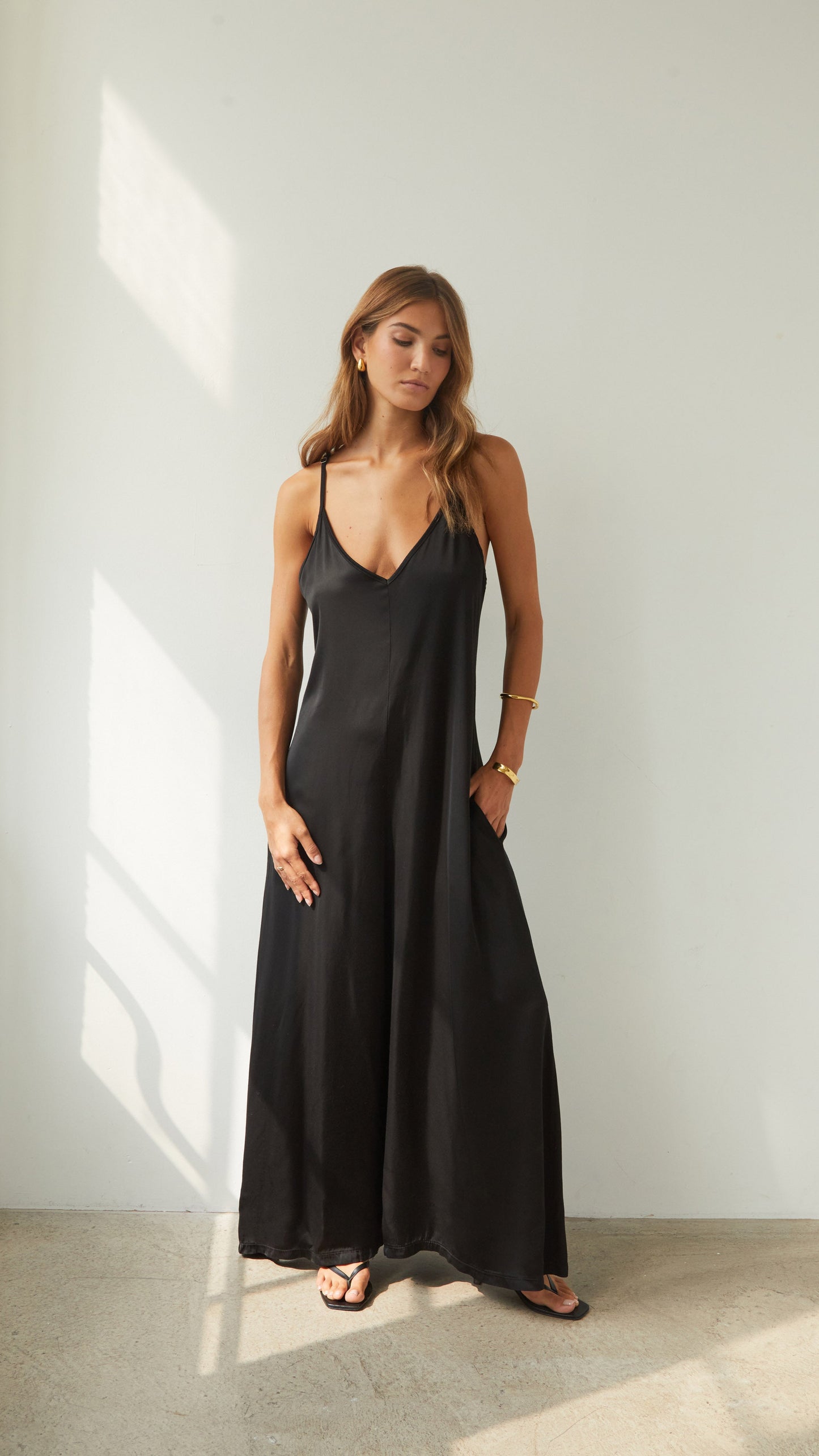 Natalie Satin Jumpsuit - Black
