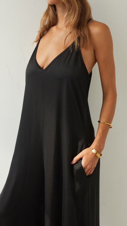 Natalie Satin Jumpsuit - Black