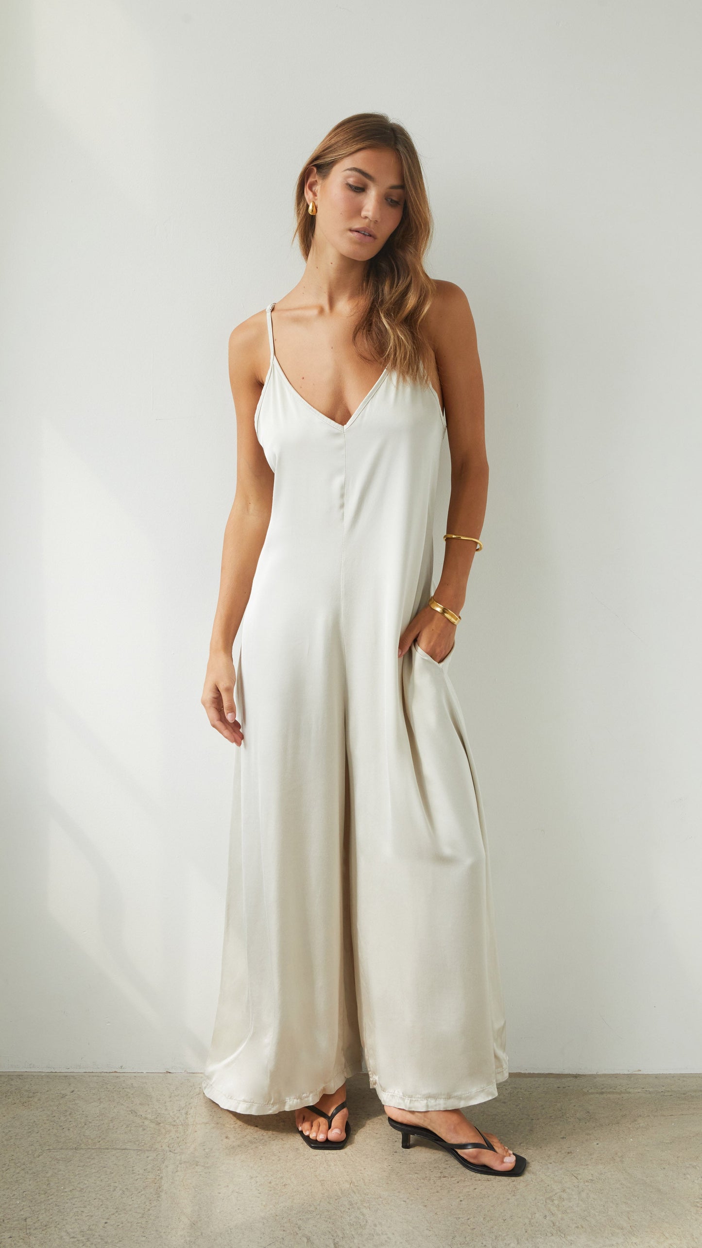 Natalie Satin Jumpsuit - Ivory