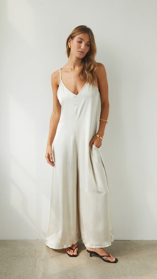Natalie Satin Jumpsuit - Ivory
