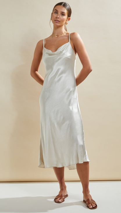 Iris Satin Dress - Pearl