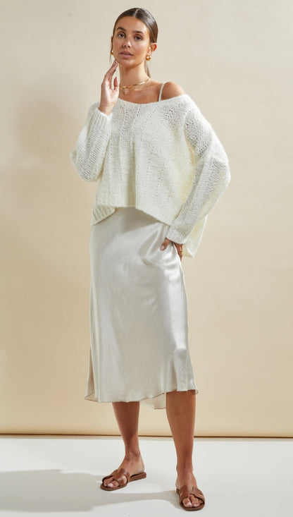 Iris Satin Dress - Pearl