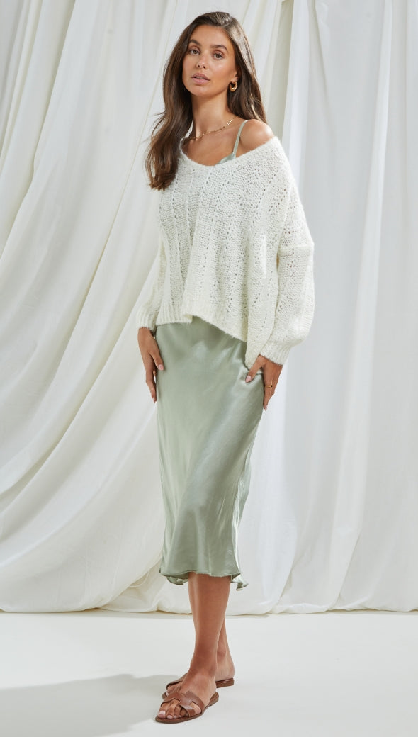 Iris Satin Dress - Eucalyptus