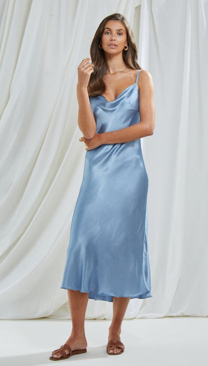 Iris Satin Dress - Sky Blue