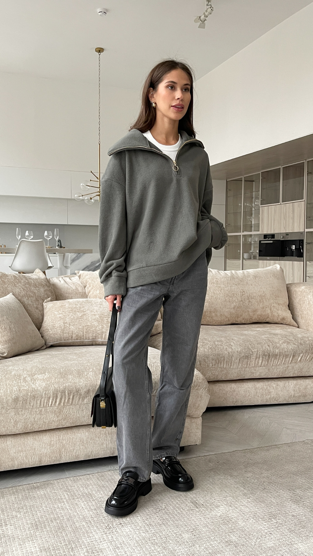 Sophie Half Zip Sweater - Carbon