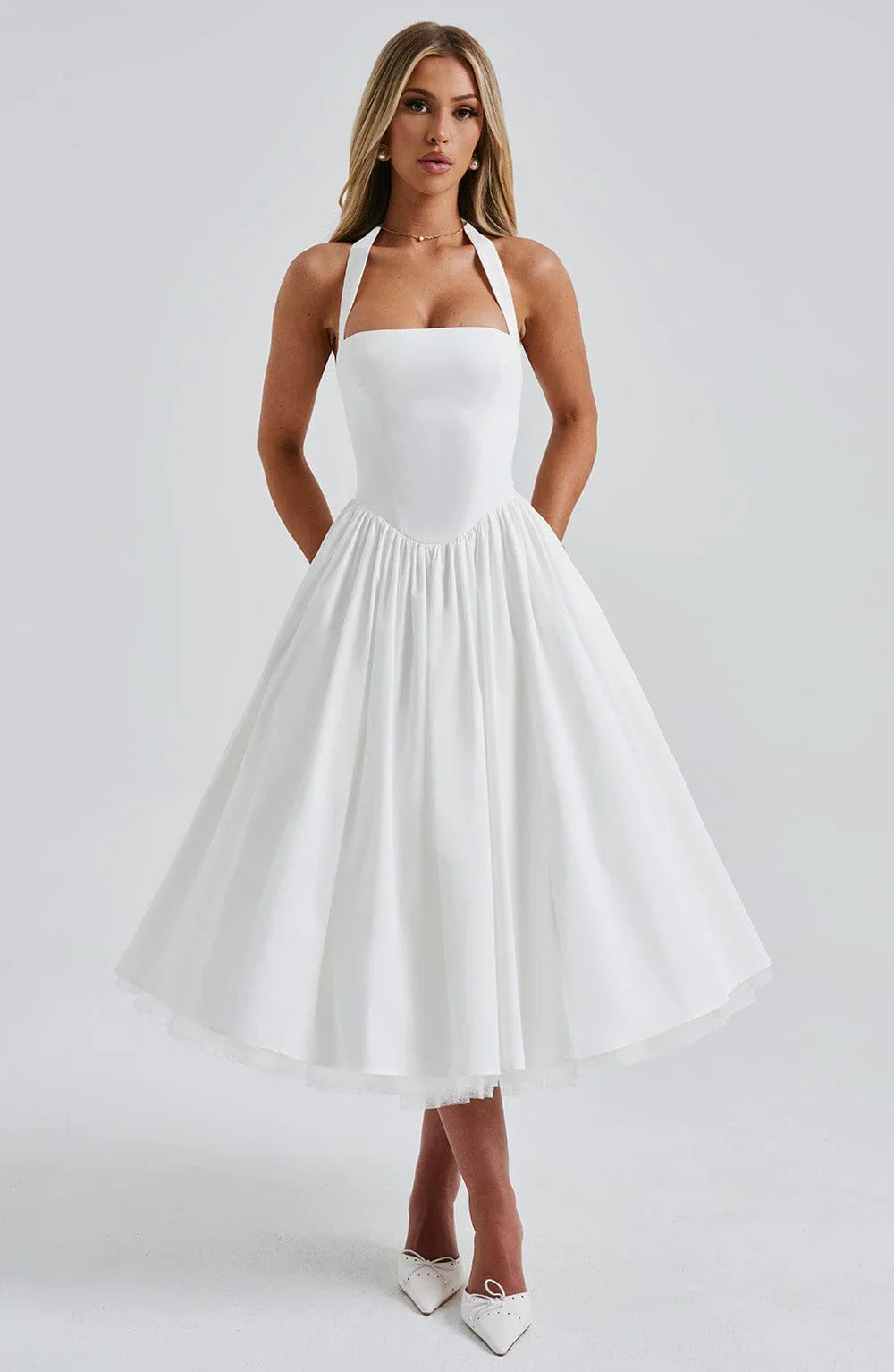 Monet - Lace-up Corset Midi Dress