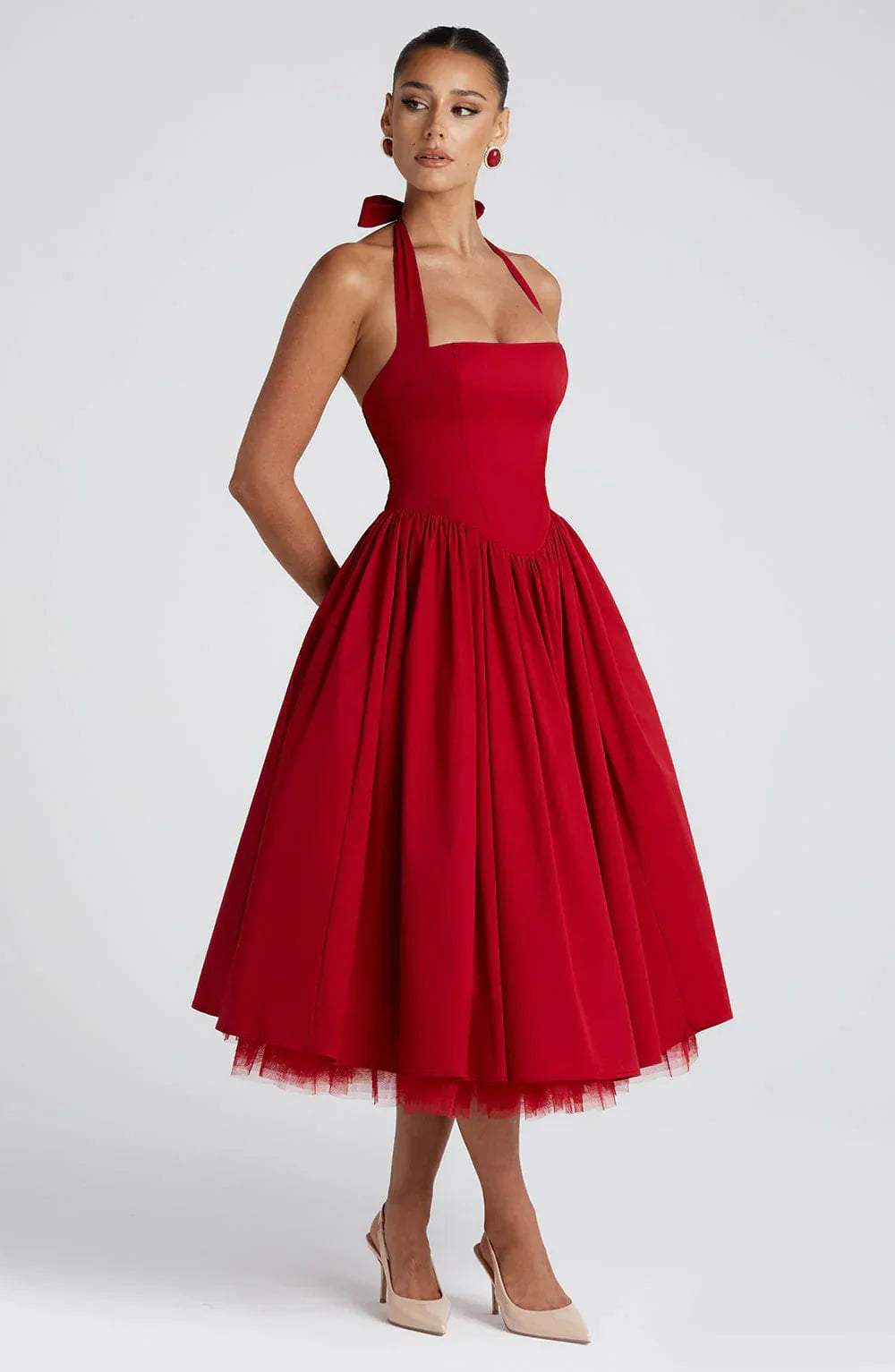 Monet - Lace-up Corset Midi Dress