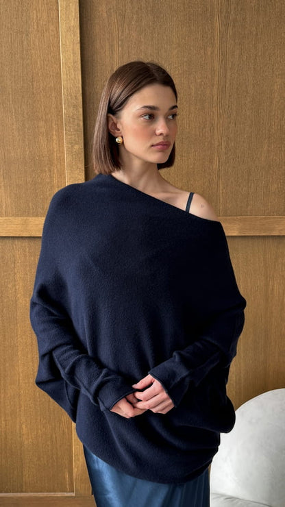 Natalie Asymmetric Sweater- Deep Blue