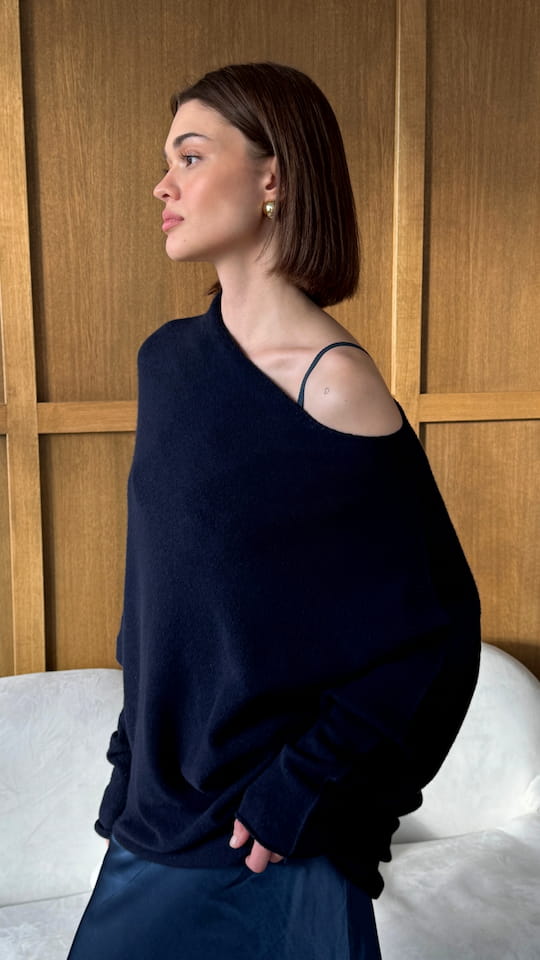 Natalie Asymmetric Sweater- Deep Blue