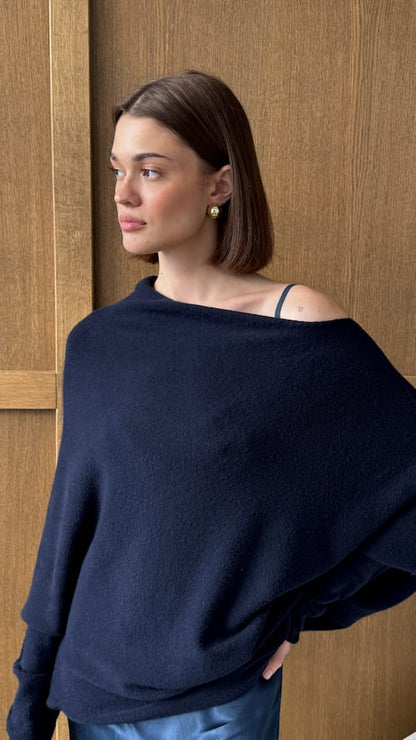 Natalie Asymmetric Sweater- Deep Blue